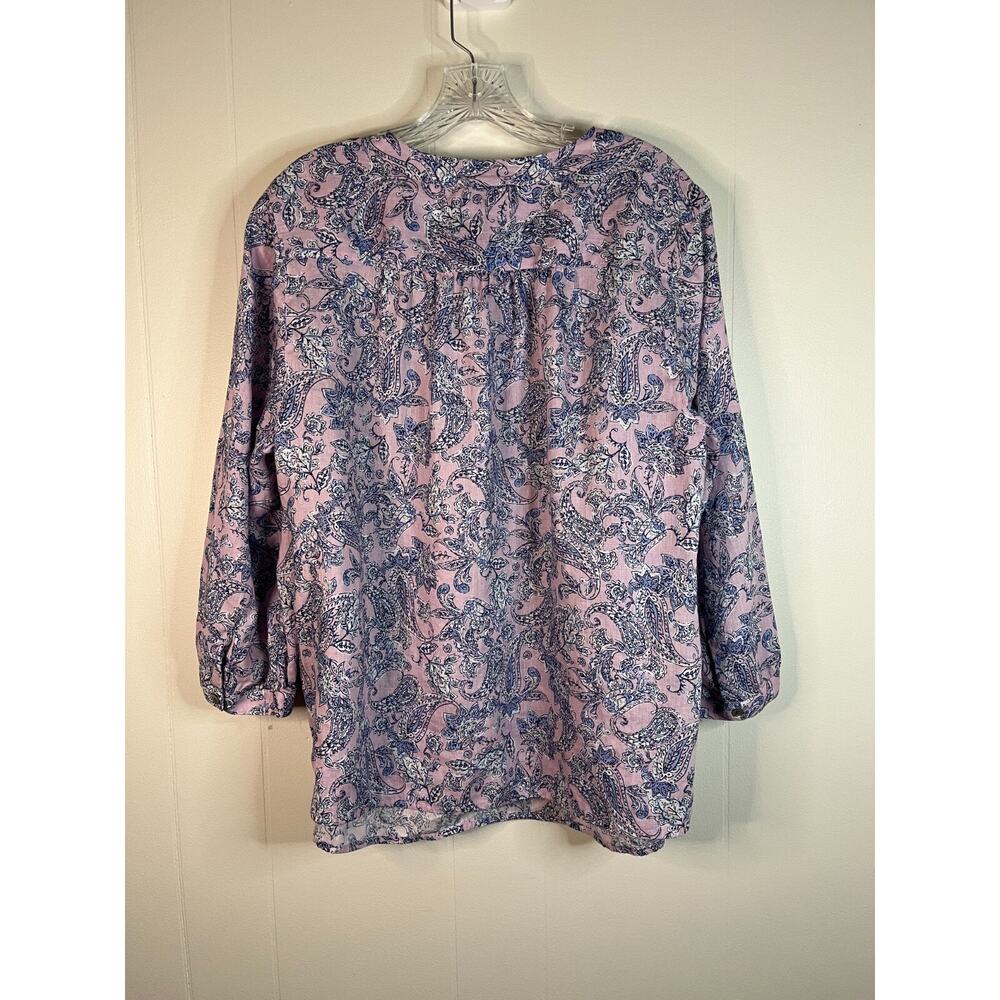 J Jill Love Linen Blouse Top XL Printed Pintucked Popover Lagenlook Coastal Boho - Picture 7 of 16
